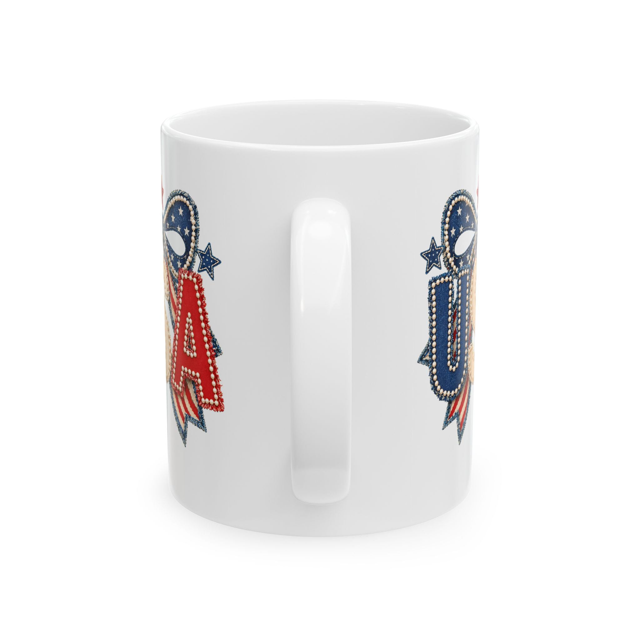 USA Patriotic Ceramic Mug with Bold Red White Blue Design