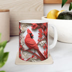 Red Paper-Cut Floral Ceramic Mug (11oz & 15oz) — Botanical Symmetry Coffee Cup