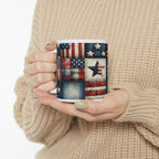 Patriotic Patchwork Ceramic Mug with American Flag Design