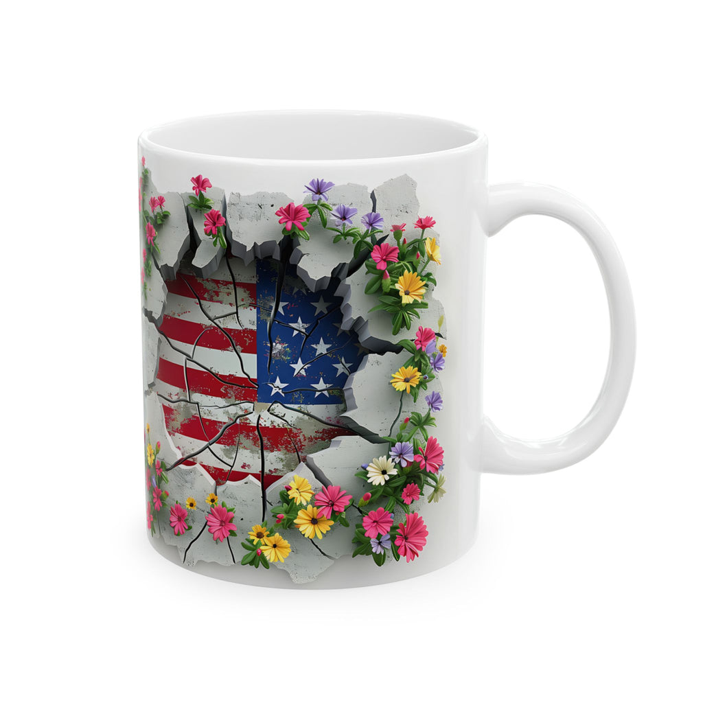 Patriotic Floral Eagle Ceramic Mug - Comfortable C-Handle