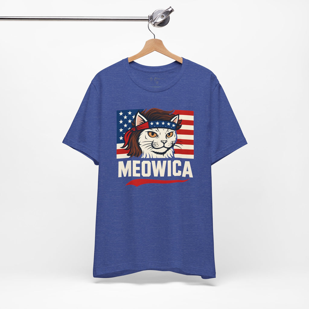 T-Shirt — "Meowica" Patriotic Cat Tee (American Flag, Funny 4th of July Shirt)