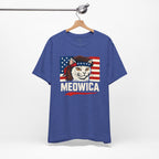 T-Shirt — "Meowica" Patriotic Cat Tee (American Flag, Funny 4th of July Shirt)