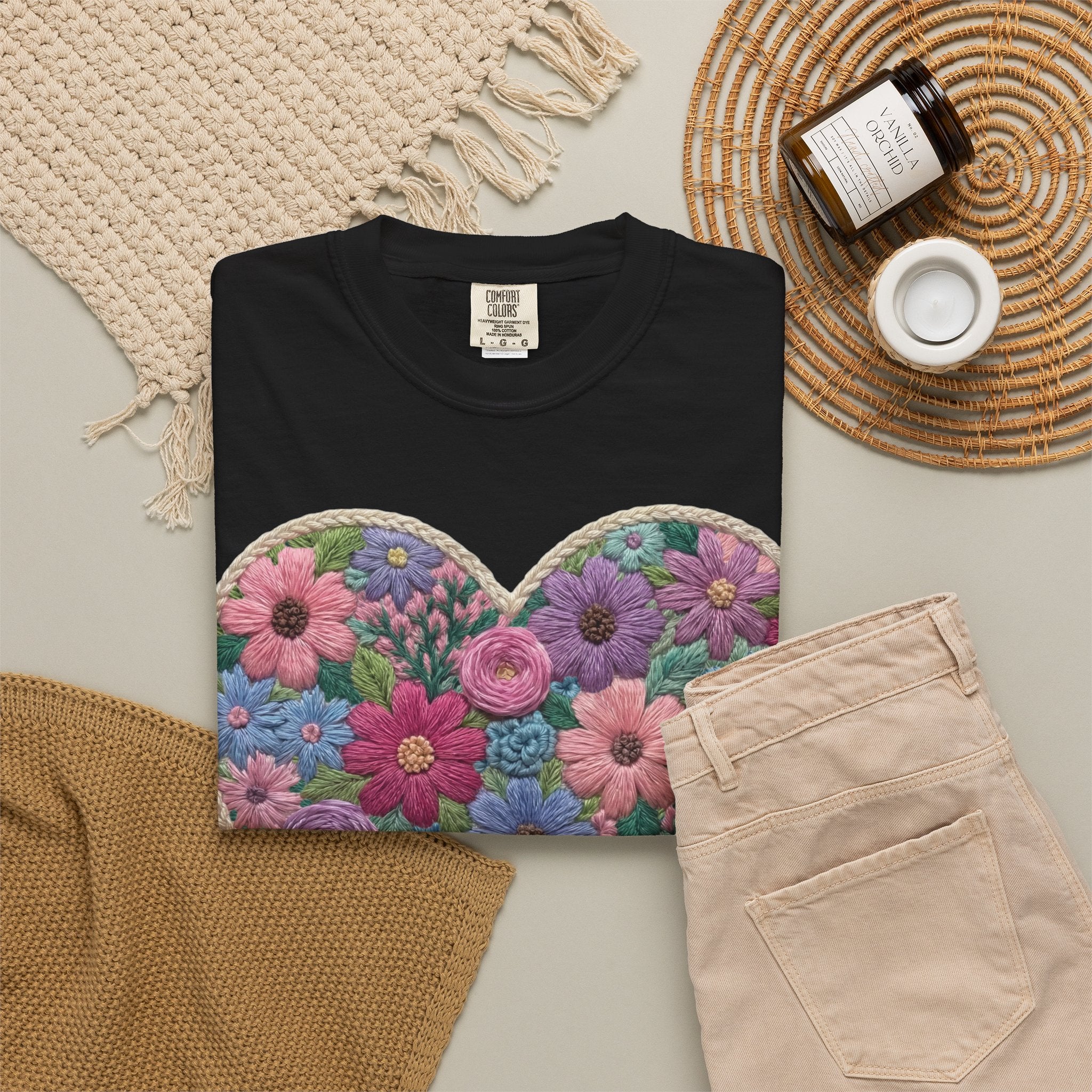 Floral Heart T-Shirt — Colorful Bouquet Heart Graphic (Print It Your Way)