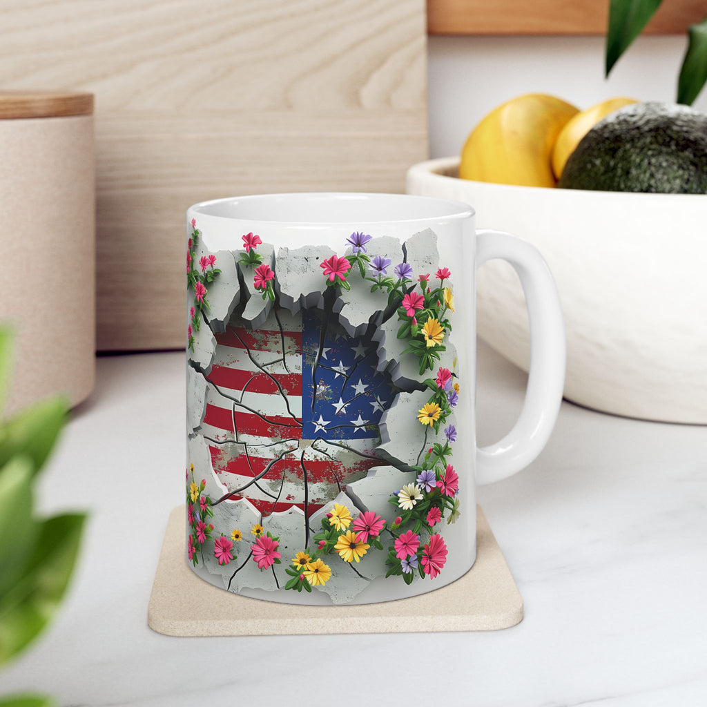 Patriotic Floral Eagle Ceramic Mug - Comfortable C-Handle