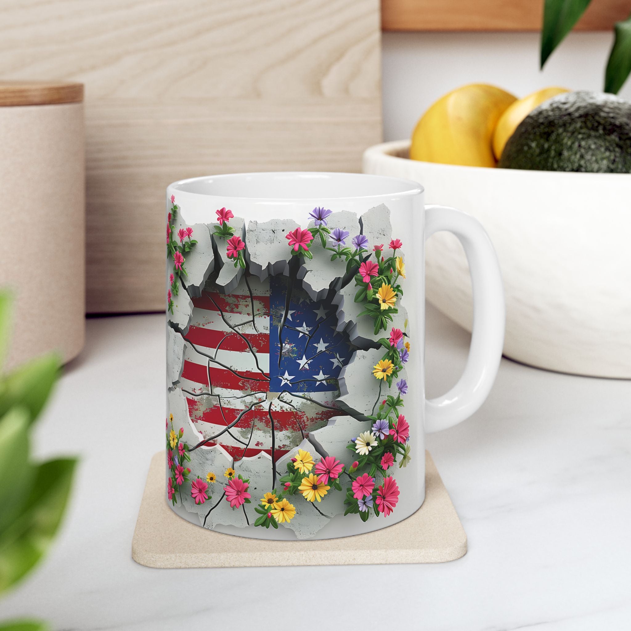 Patriotic Floral Eagle Ceramic Mug - Comfortable C-Handle