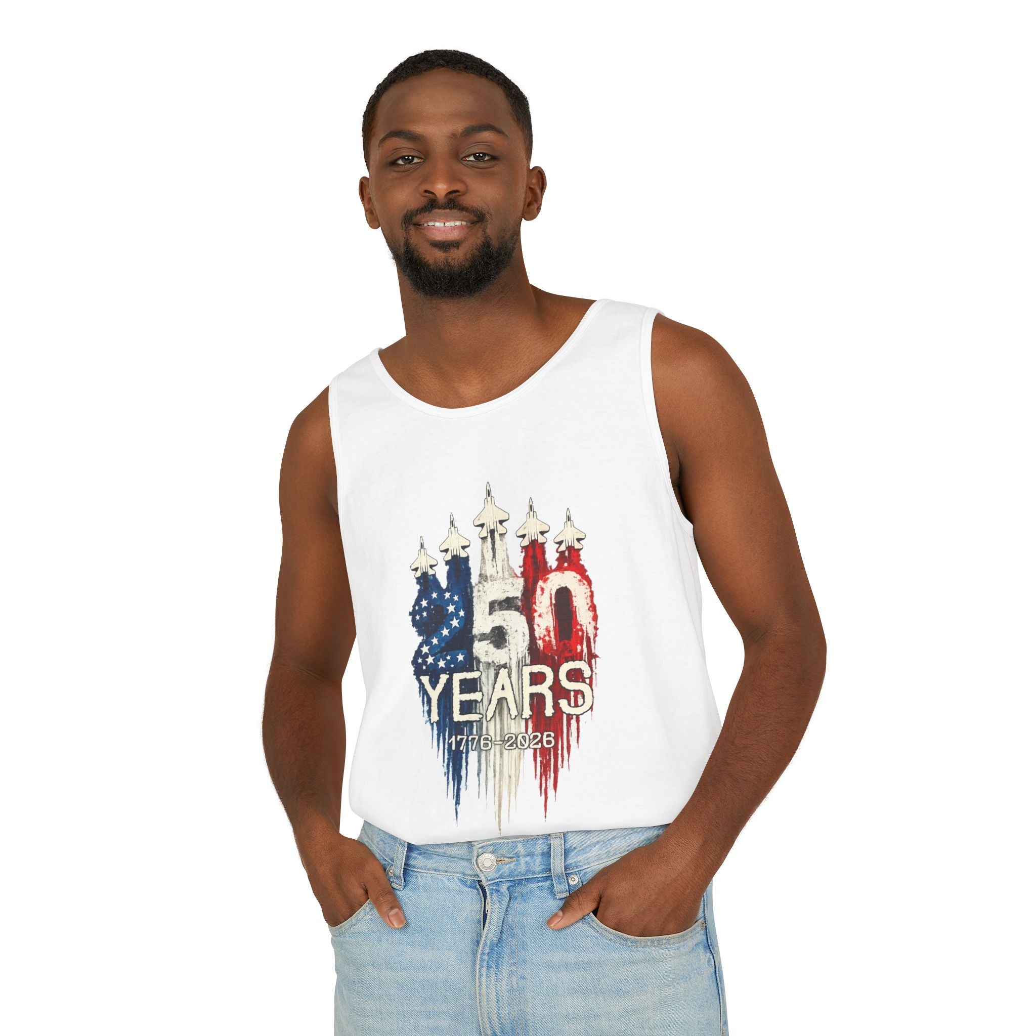 50 Years American Flag Castle Tank Top for Celebratory Wear