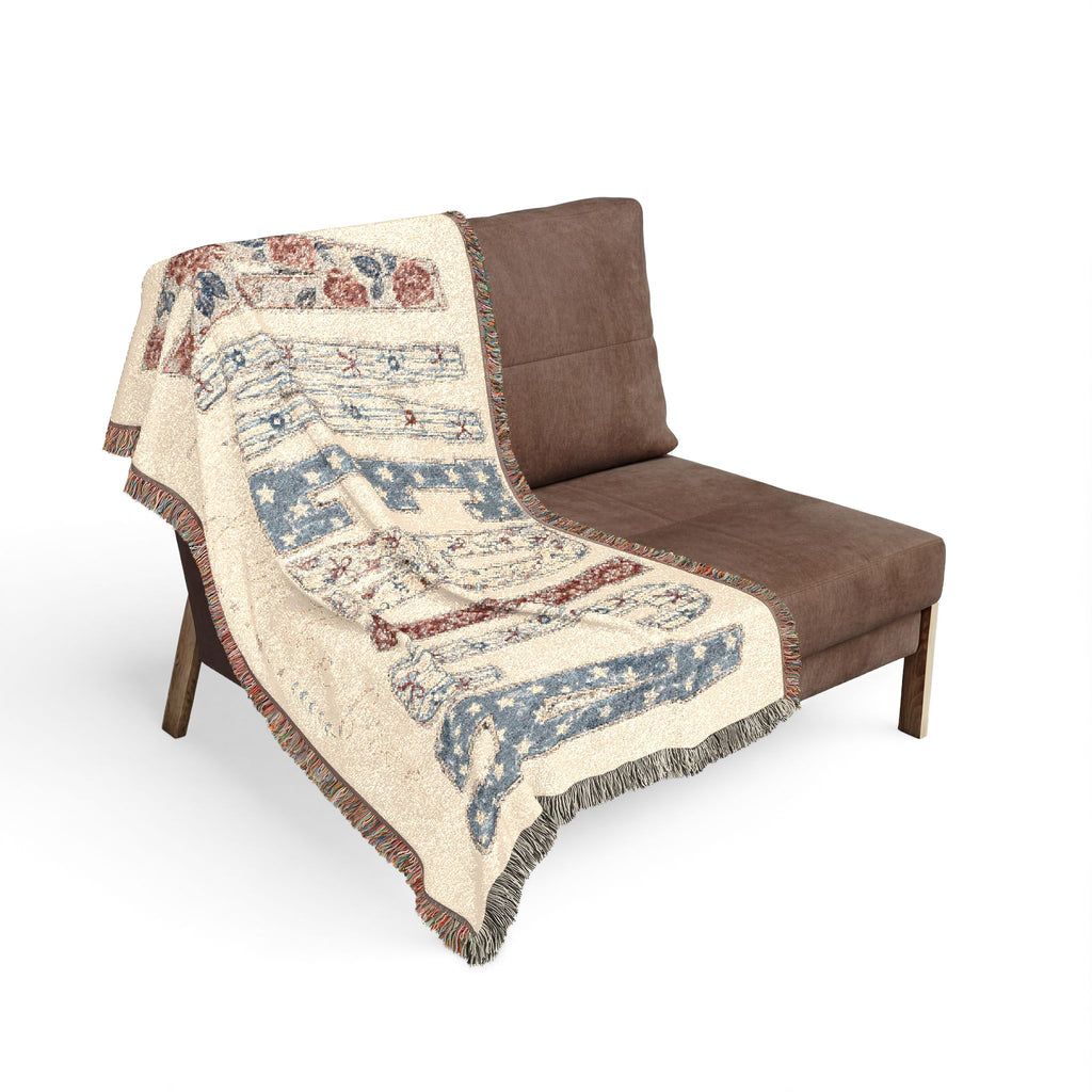 America Woven Blanket — Patriotic Throw Blanket with USA Text