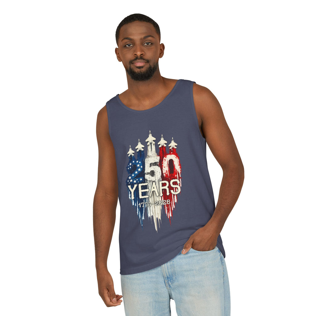 50 Years American Flag Castle Tank Top for Celebratory Wear