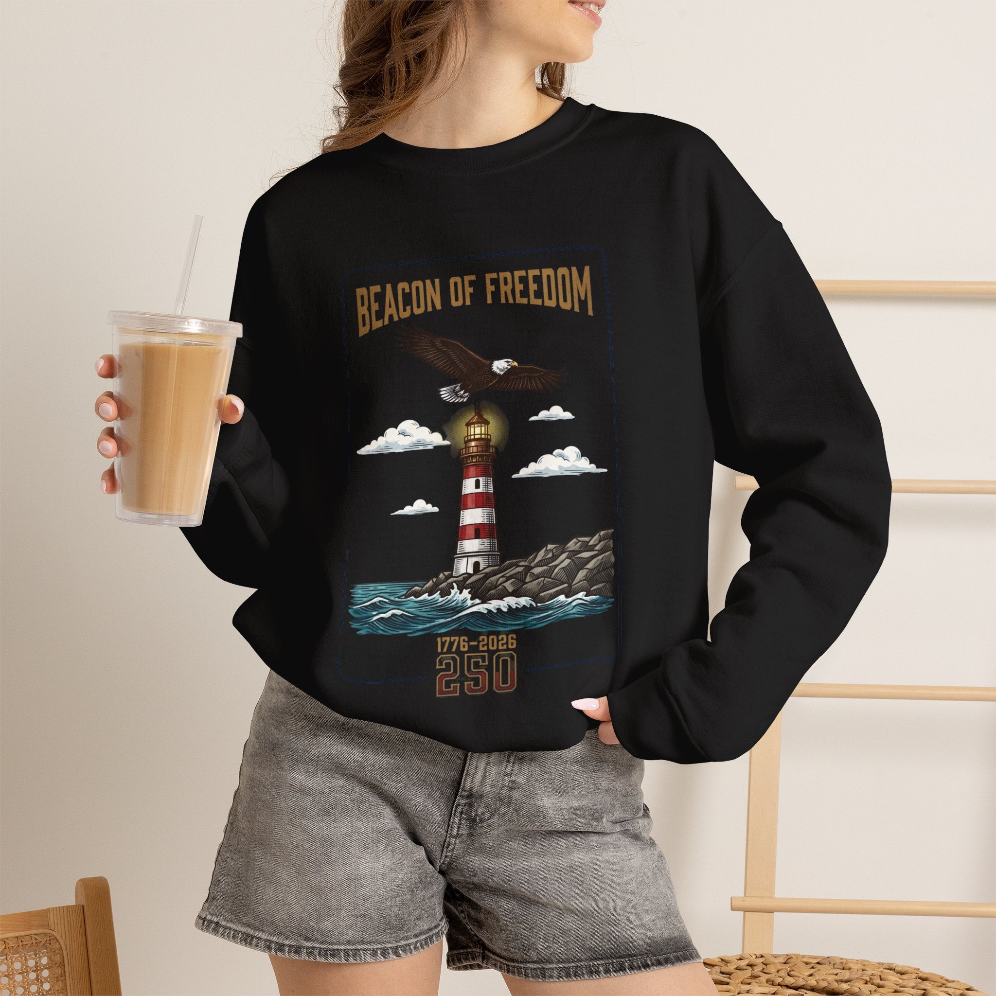 Beacon of Freedom Lighthouse Sweatshirt | 250th 4th of July Patriotic Milestone