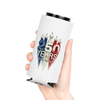 50 Years 1776–2026 Patriotic Can Cooler — American Flag Jet Anniversary
