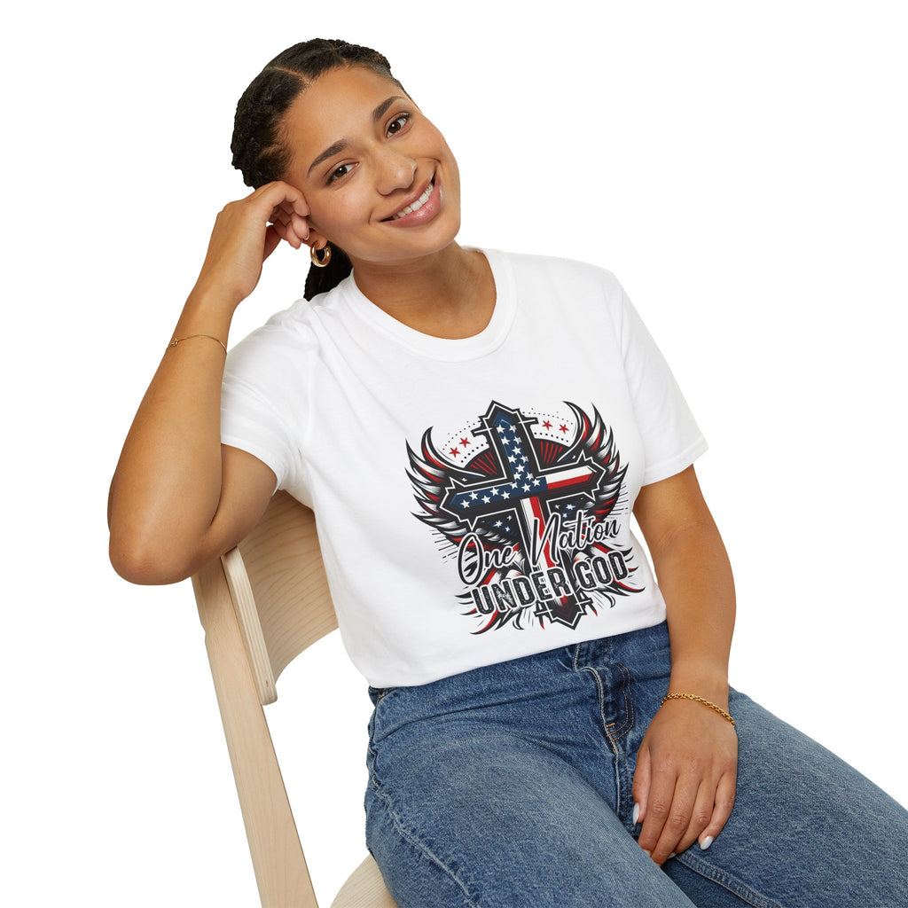 Christian Cross T-Shirt — "One Nation Under God" Patriotic Graphic Tee