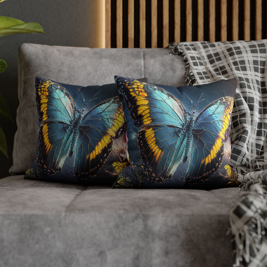 Blue and Yellow Butterfly Decorative Pillow Cover