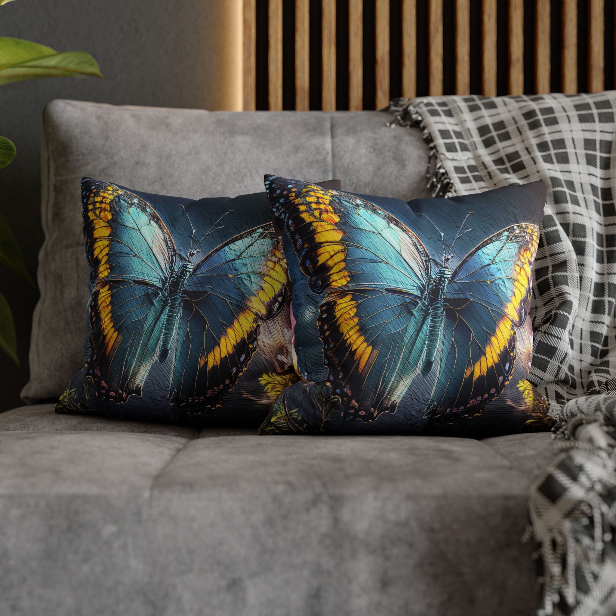 Blue and Yellow Butterfly Decorative Pillow Cover