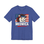 T-Shirt — "Meowica" Patriotic Cat Tee (American Flag, Funny 4th of July Shirt)