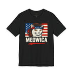 T-Shirt — "Meowica" Patriotic Cat Tee (American Flag, Funny 4th of July Shirt)