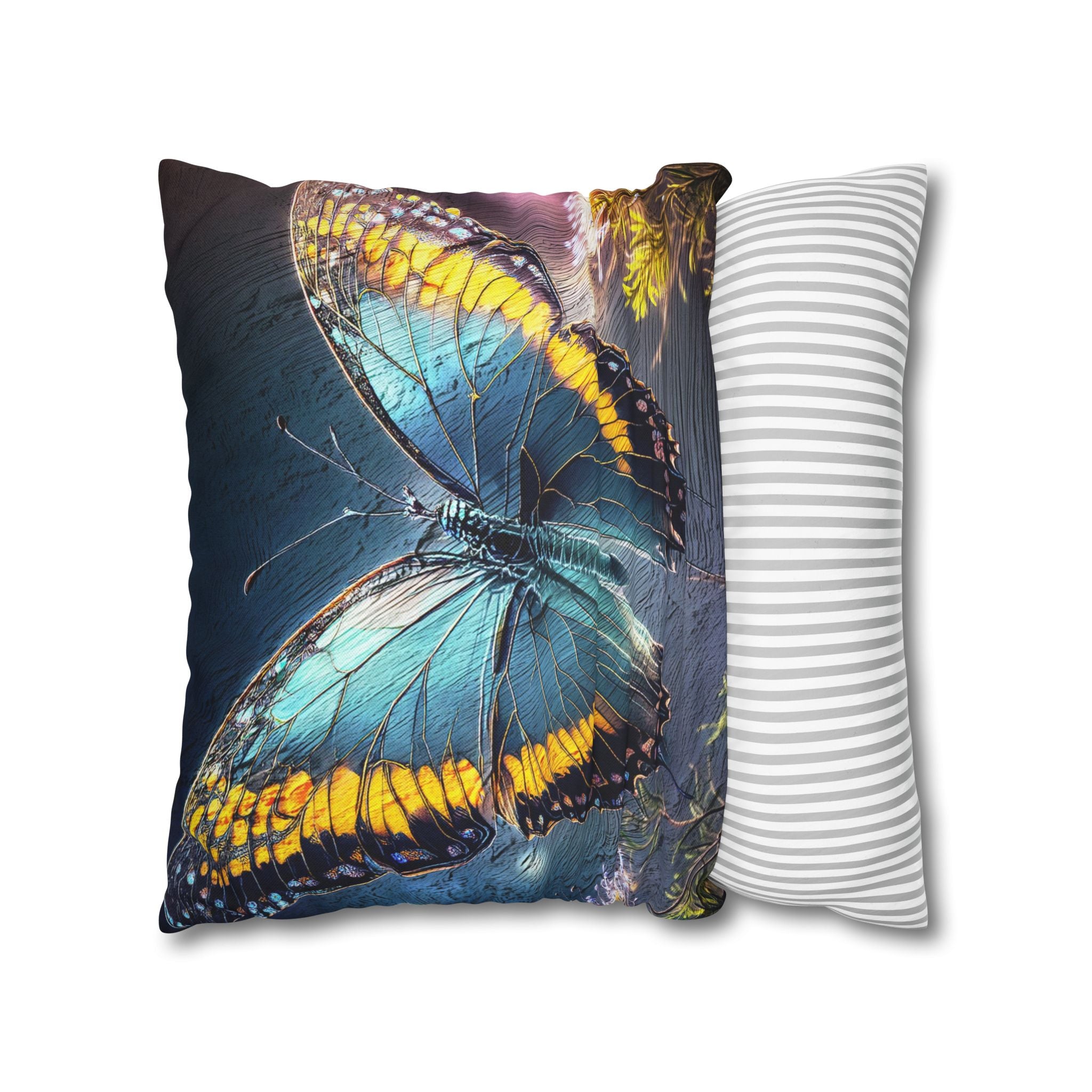 Blue and Yellow Butterfly Decorative Pillow Cover