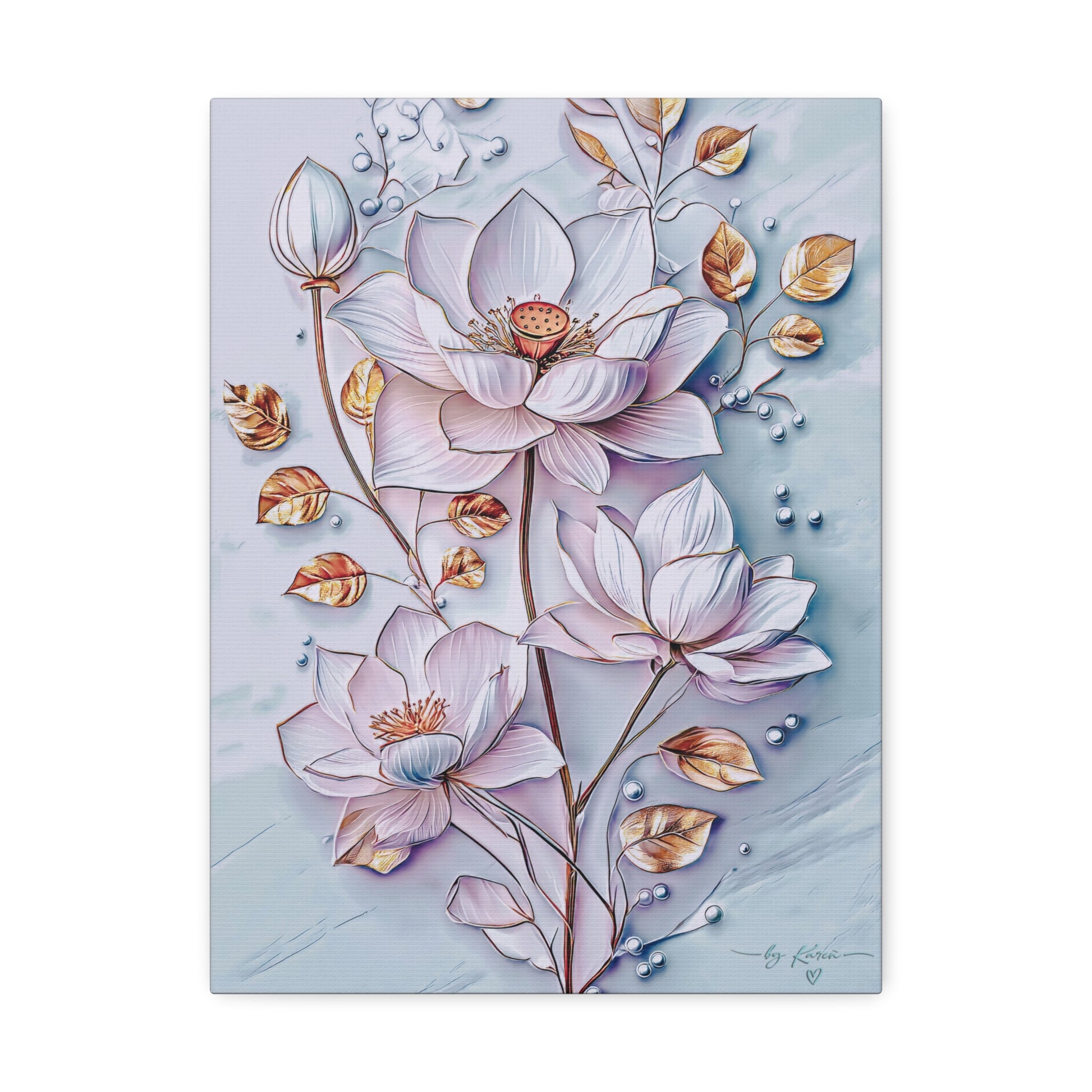 Floral Lotus Stretched Canvas Wall Art — Pastel Bloom Decorative Canvas
