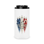 50 Years 1776–2026 Patriotic Can Cooler — American Flag Jet Anniversary