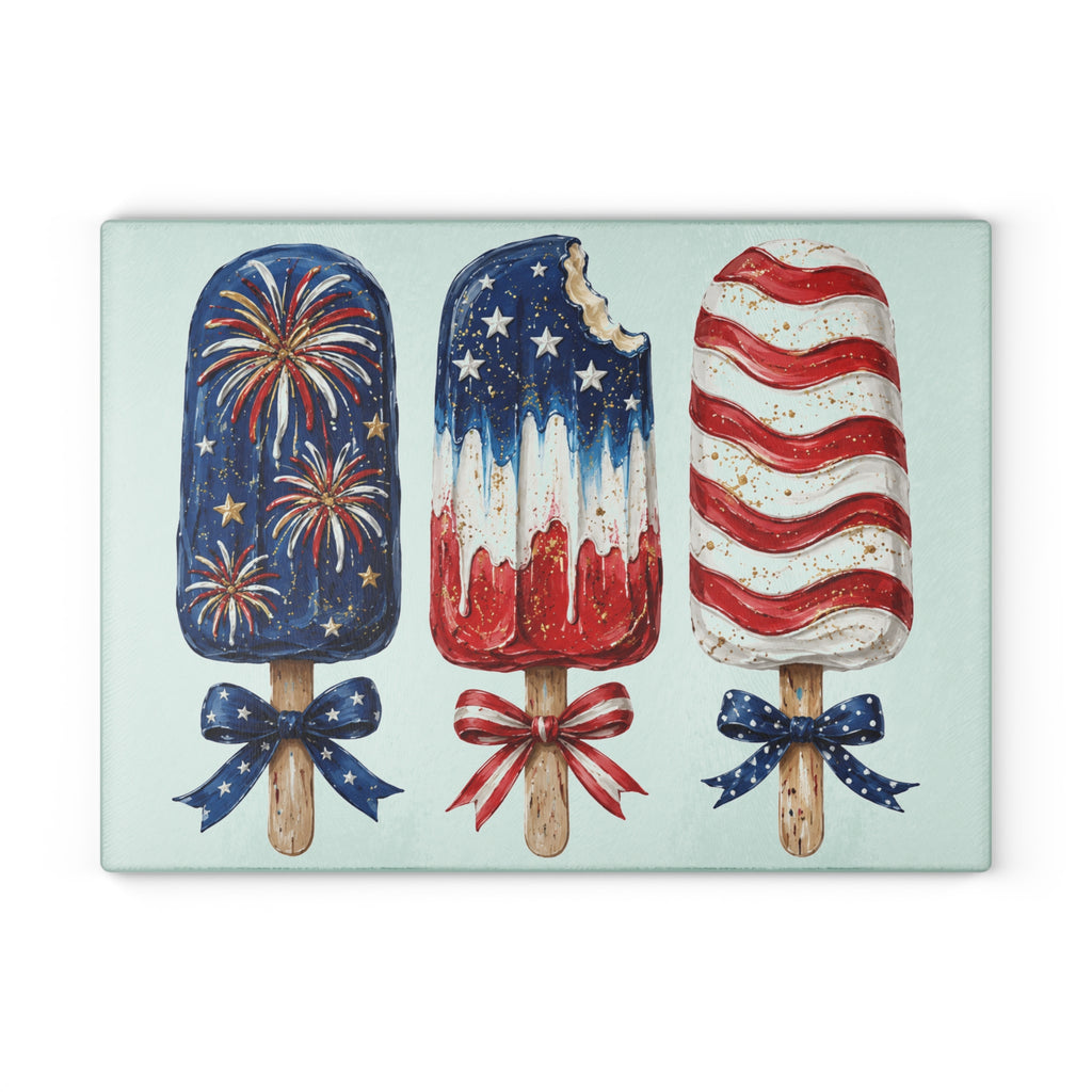 Patriotic Popsicle Glass Cutting Board for Kitchen Prep