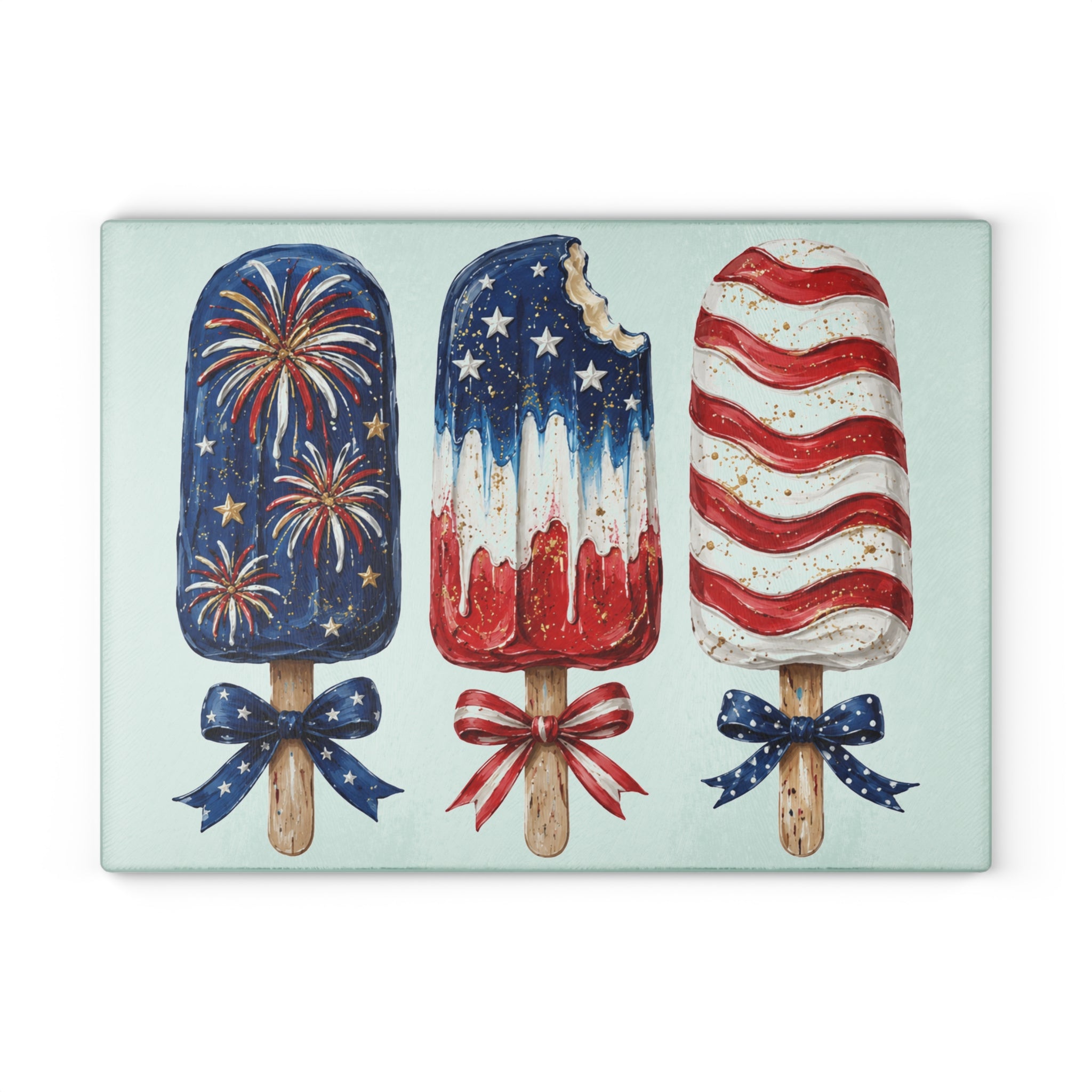 Patriotic Popsicle Glass Cutting Board for Kitchen Prep