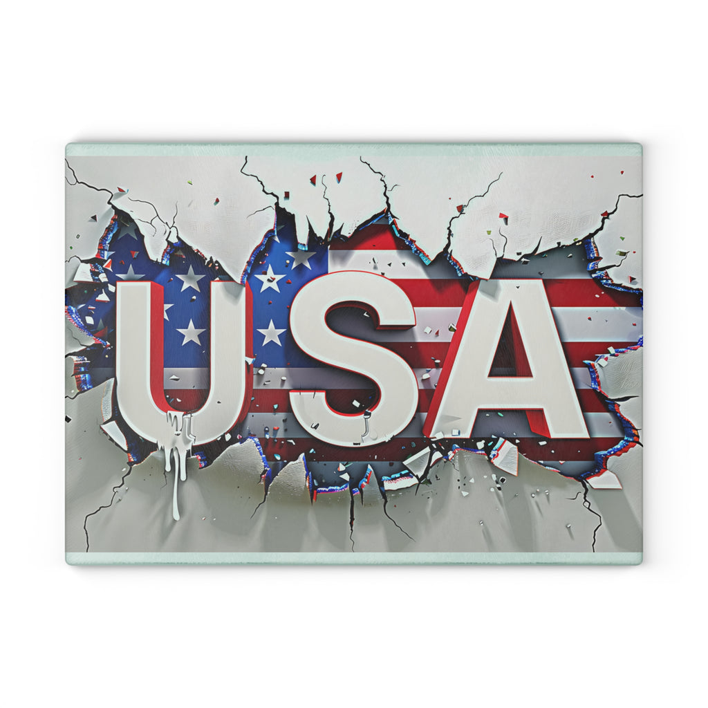 USA Flag Glass Cutting Board with Vibrant Design