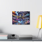 Dragonfly Fantasy Stretched Canvas Wall Art — Colorful Waterfall Nature Scene