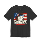 T-Shirt — "Meowica" Patriotic Cat Tee (American Flag, Funny 4th of July Shirt)