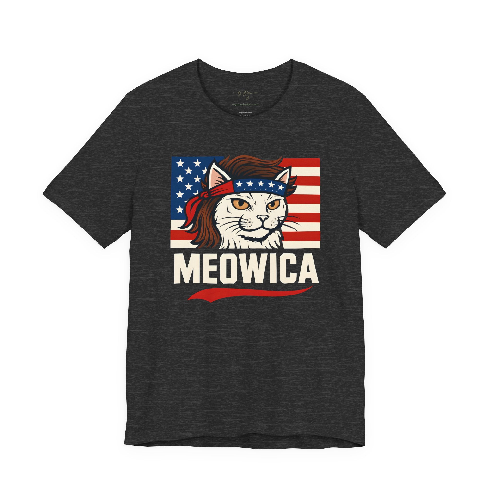 T-Shirt — "Meowica" Patriotic Cat Tee (American Flag, Funny 4th of July Shirt)