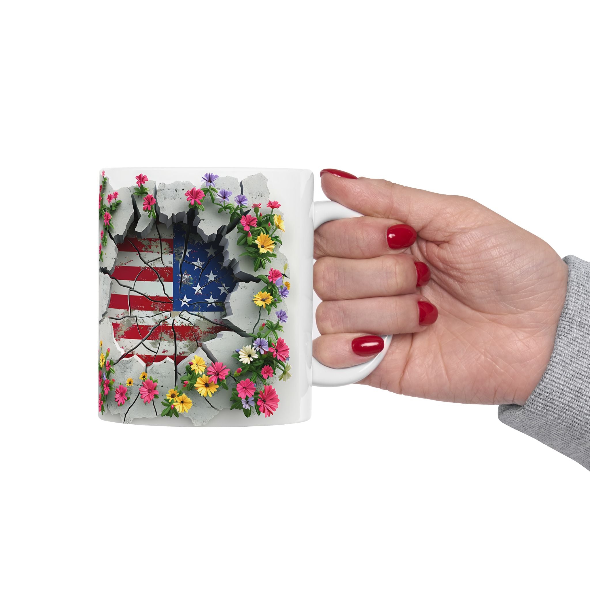 Patriotic Floral Eagle Ceramic Mug - Comfortable C-Handle