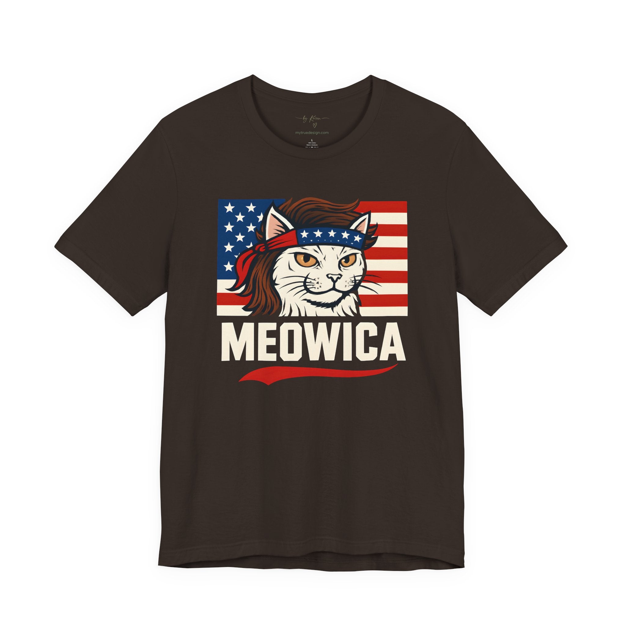 T-Shirt — "Meowica" Patriotic Cat Tee (American Flag, Funny 4th of July Shirt)