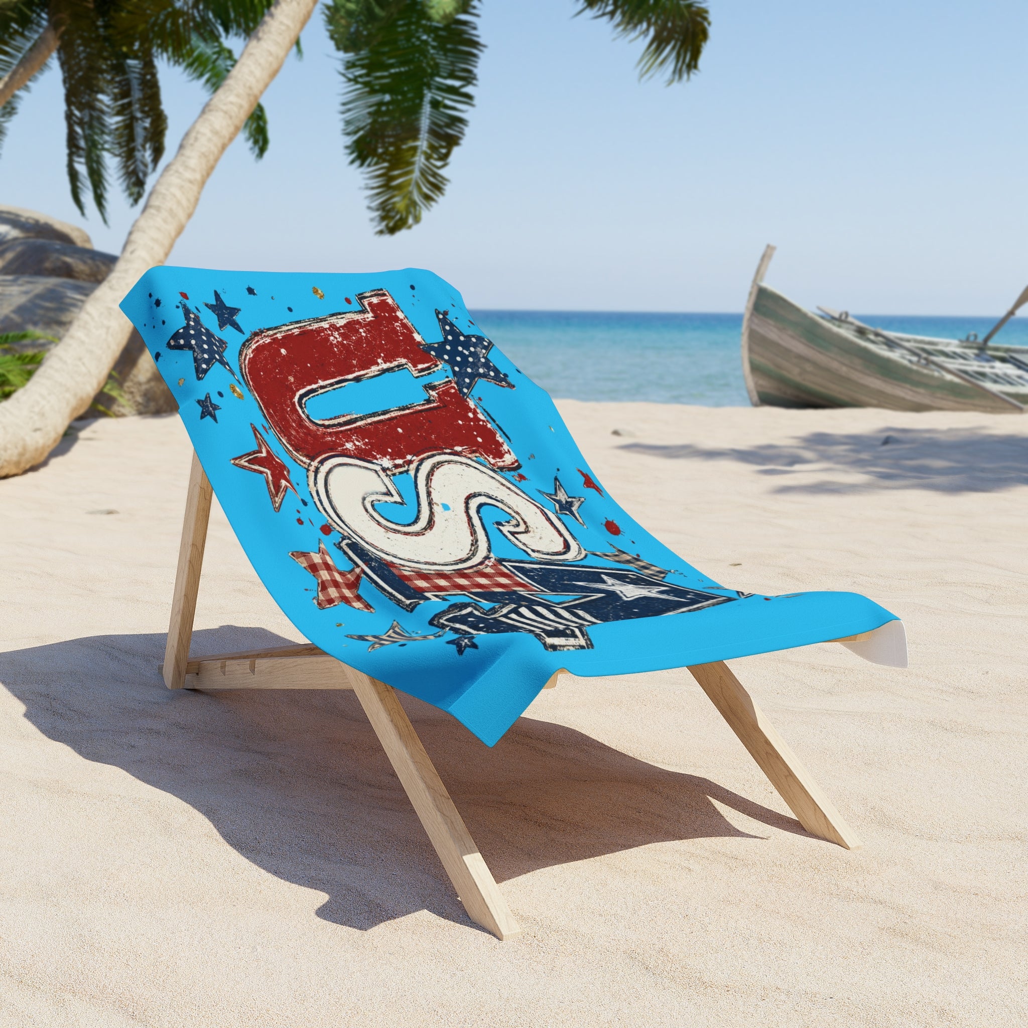USA Patriotic Beach Towel — Red White & Blue Star Design for 4th of July