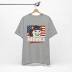 T-Shirt — "Meowica" Patriotic Cat Tee (American Flag, Funny 4th of July Shirt)