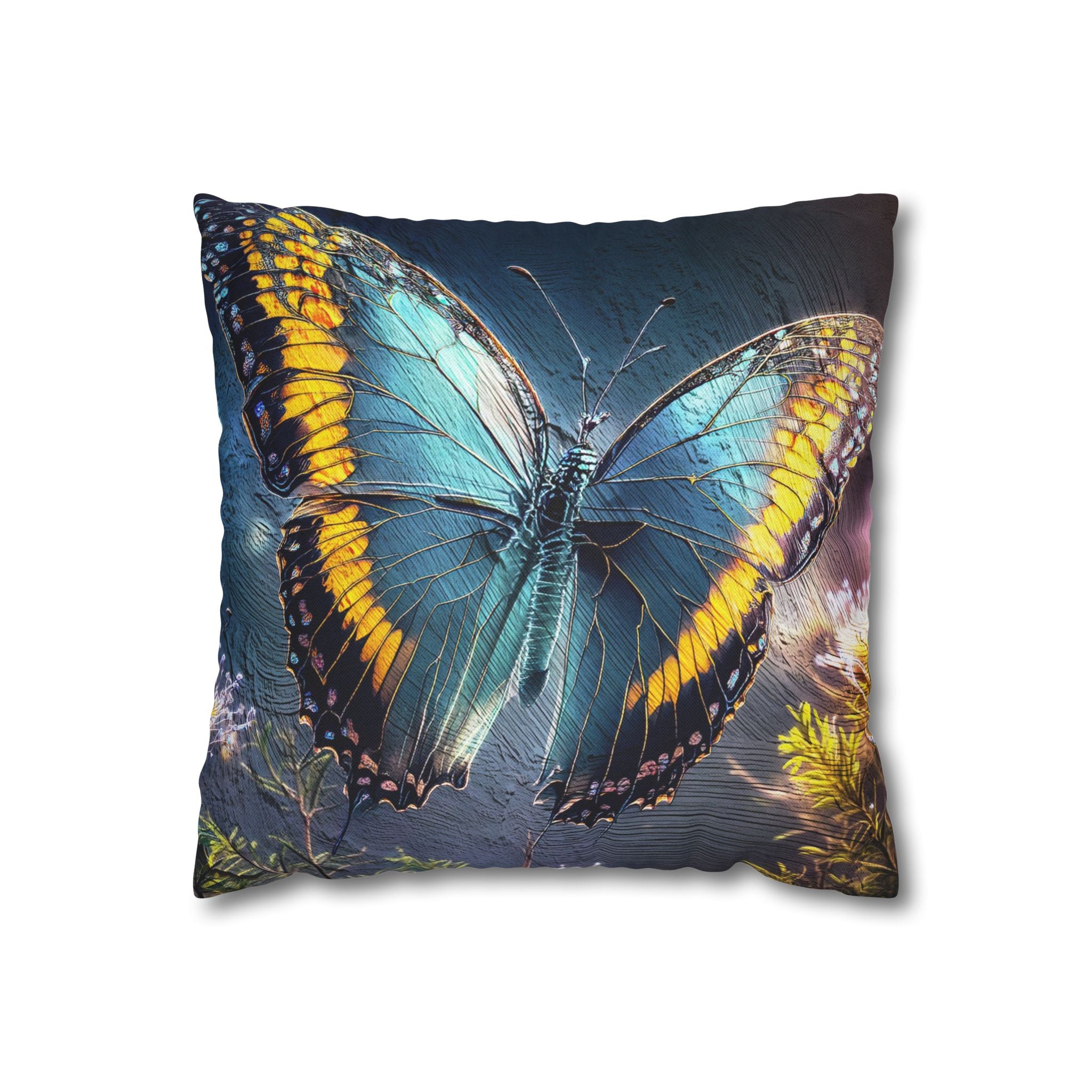 Blue and Yellow Butterfly Decorative Pillow Cover