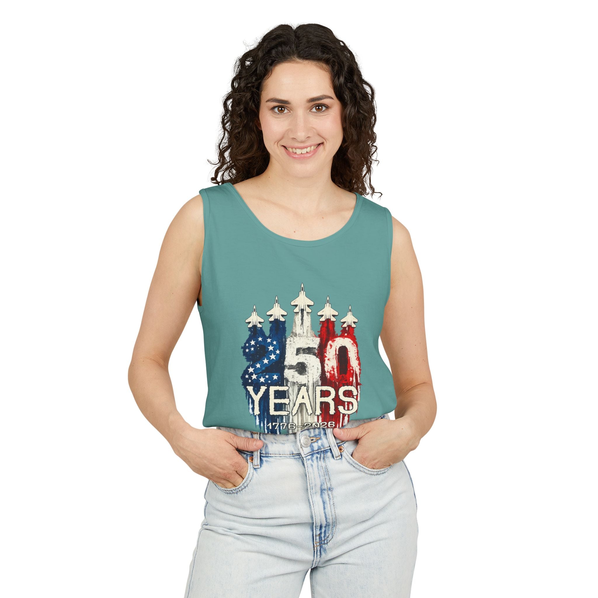 50 Years American Flag Castle Tank Top for Celebratory Wear