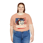 T-Shirt — "Meowica" Patriotic Cat Tee (American Flag, Funny 4th of July Shirt)