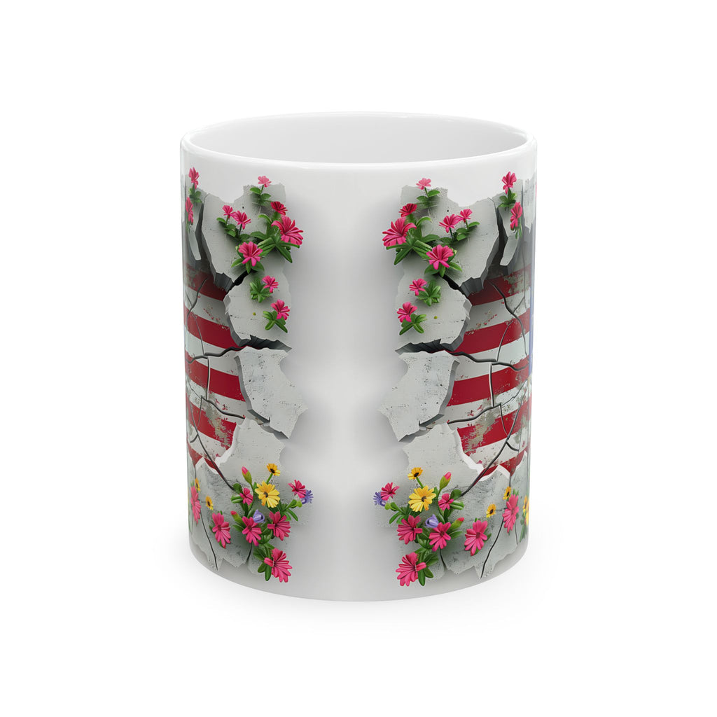 Patriotic Floral Eagle Ceramic Mug - Comfortable C-Handle