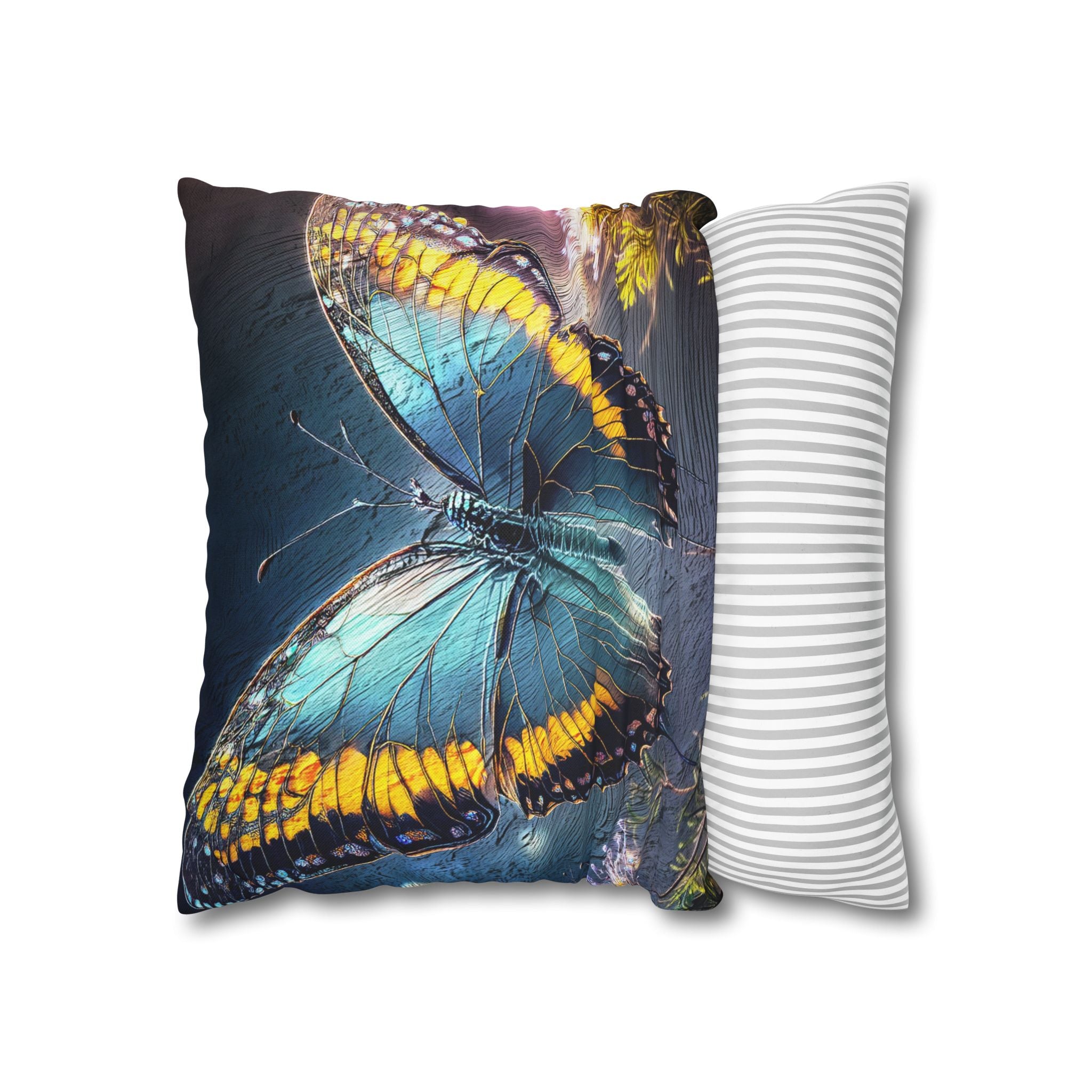 Blue and Yellow Butterfly Decorative Pillow Cover
