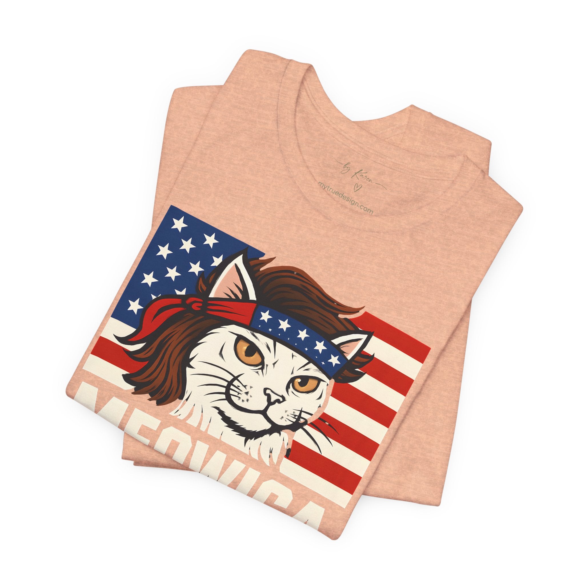 T-Shirt — "Meowica" Patriotic Cat Tee (American Flag, Funny 4th of July Shirt)