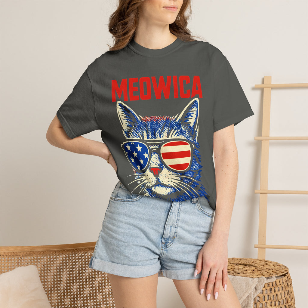 Meowica Cat T-Shirt — Patriotic American Flag Sunglasses Tee