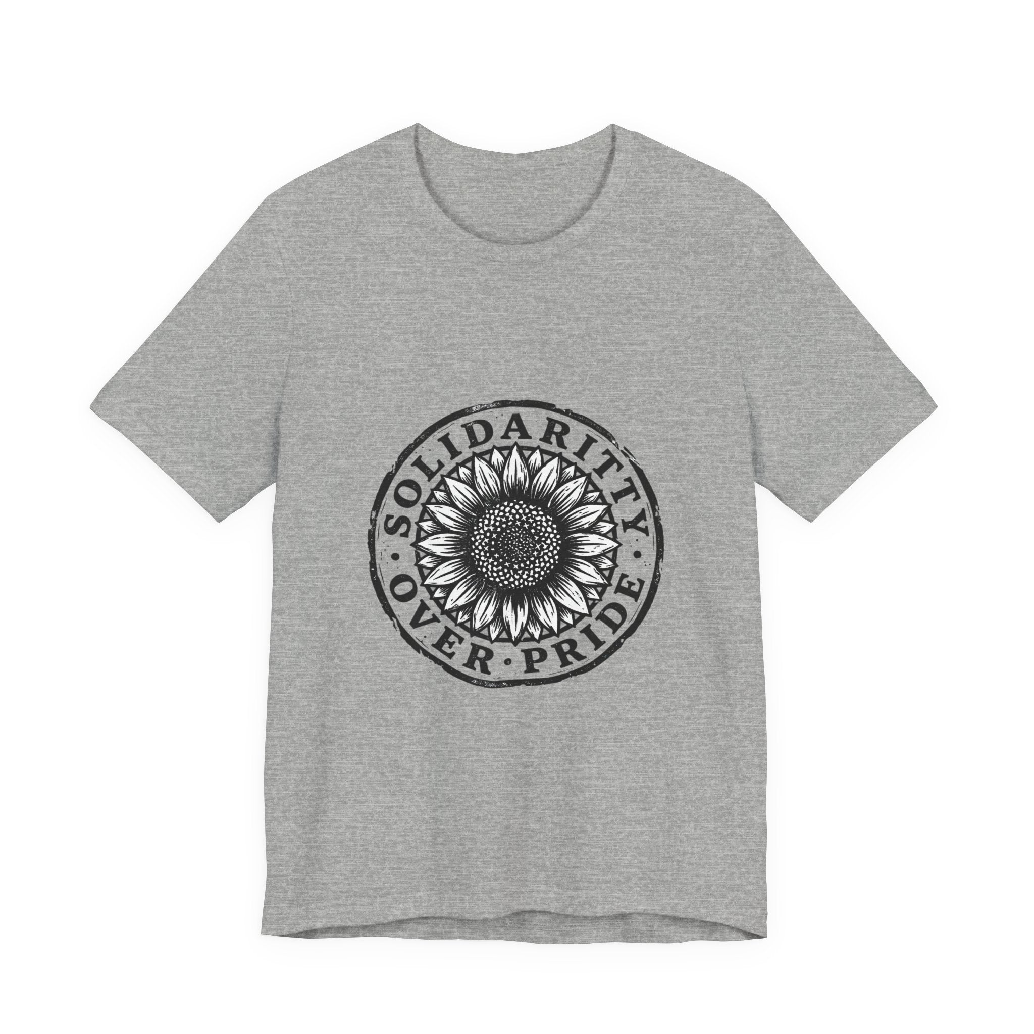Solidarity Over Pride sunflower logo Tee | People Over Profit values-led apparel