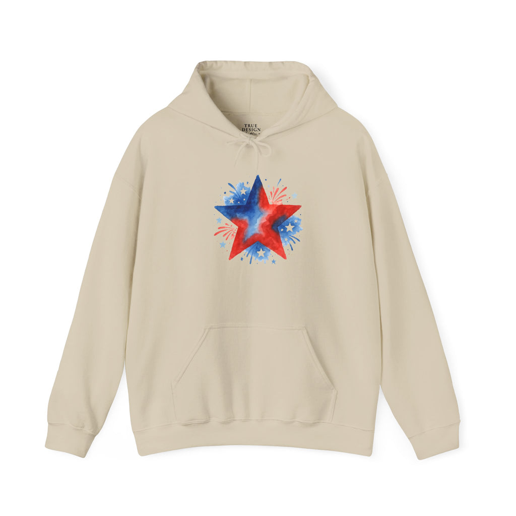 Patriotic Red & Blue Star Hoodie — 4th of July Firework Sweatshirt