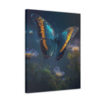 Blue & Gold Butterfly Stretched Canvas Wall Art — Dreamy Nature Print