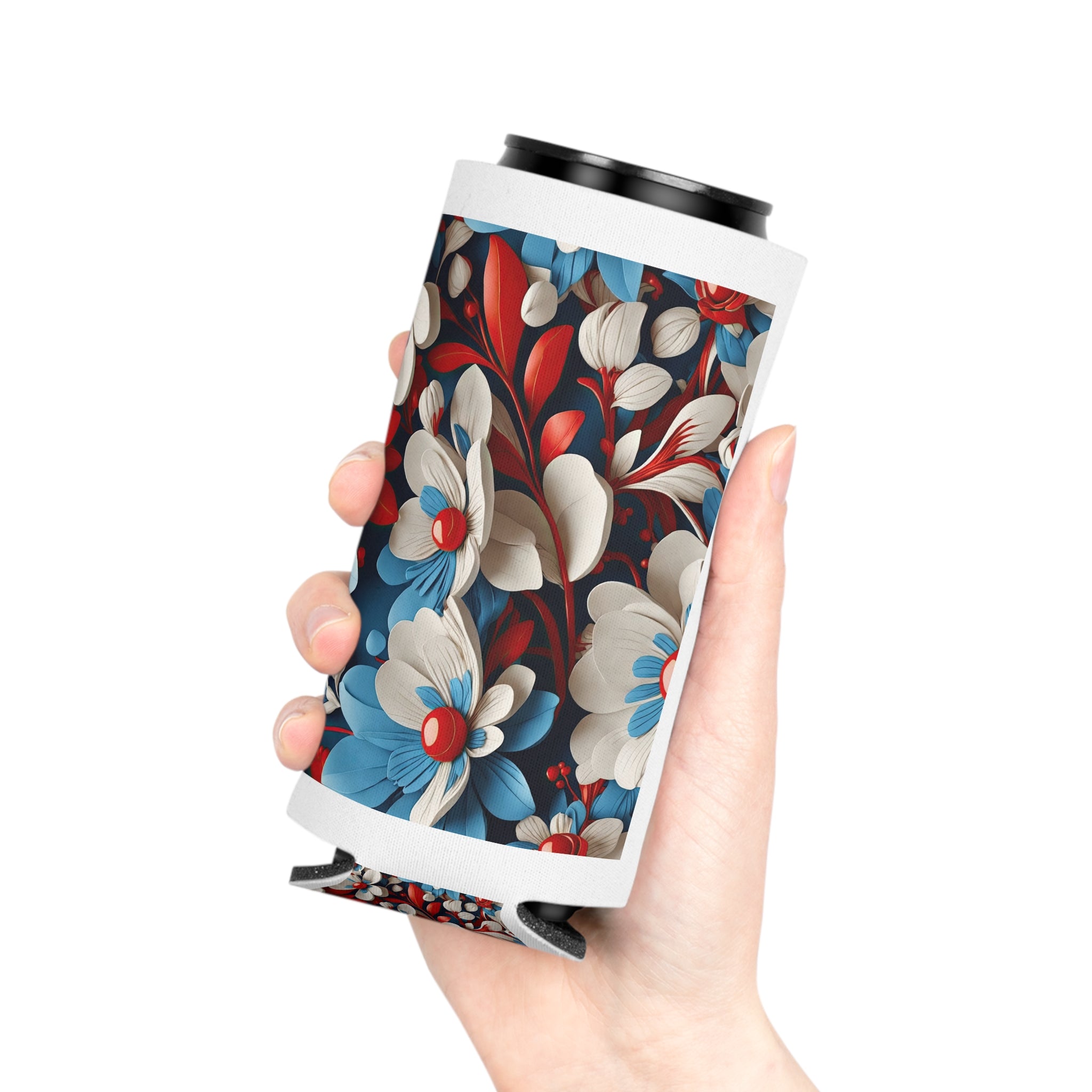 Floral Patriotic Can Cooler for Festive Gatherings