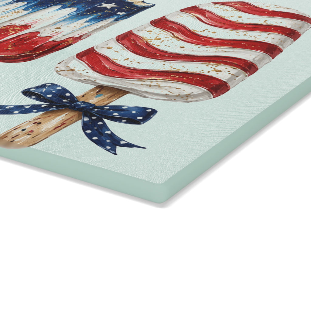 Patriotic Popsicle Glass Cutting Board for Kitchen Prep