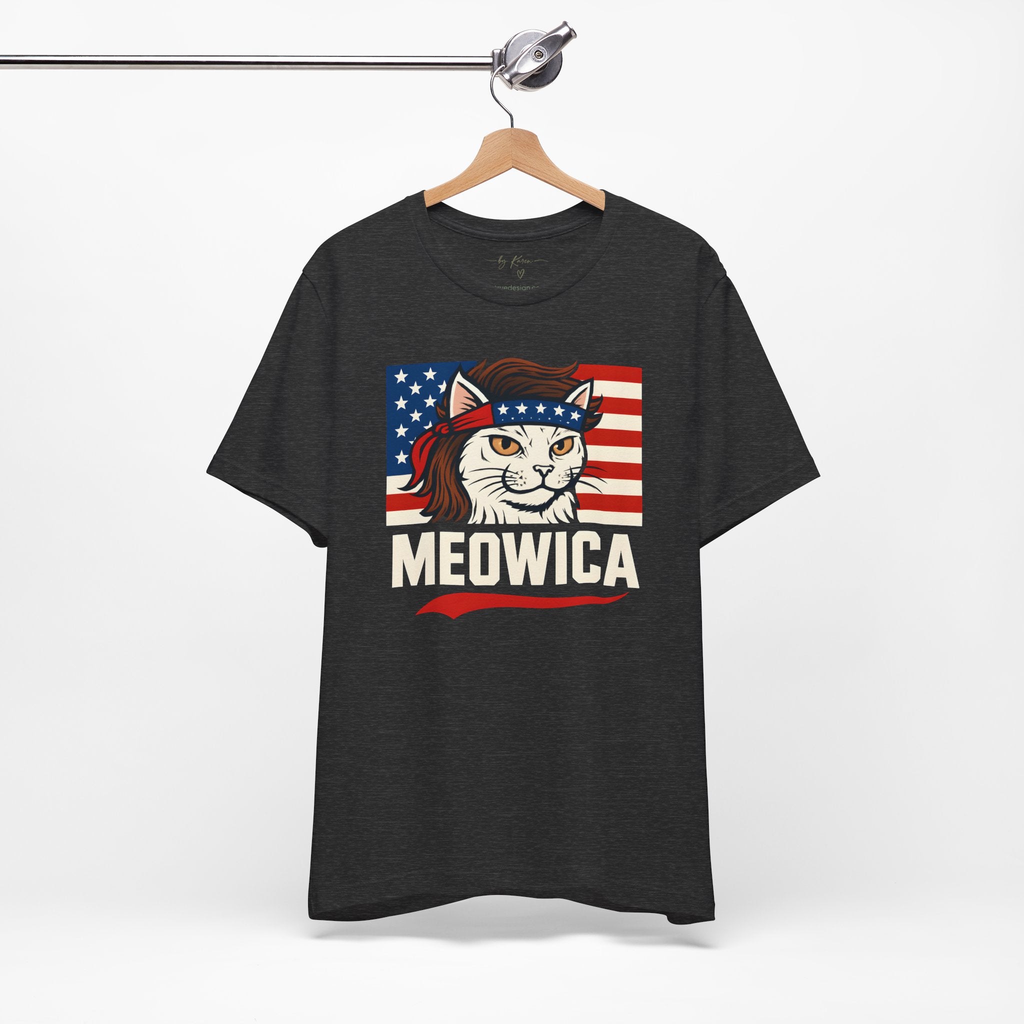 T-Shirt — "Meowica" Patriotic Cat Tee (American Flag, Funny 4th of July Shirt)