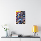Dragonfly Fantasy Stretched Canvas Wall Art — Colorful Waterfall Nature Scene
