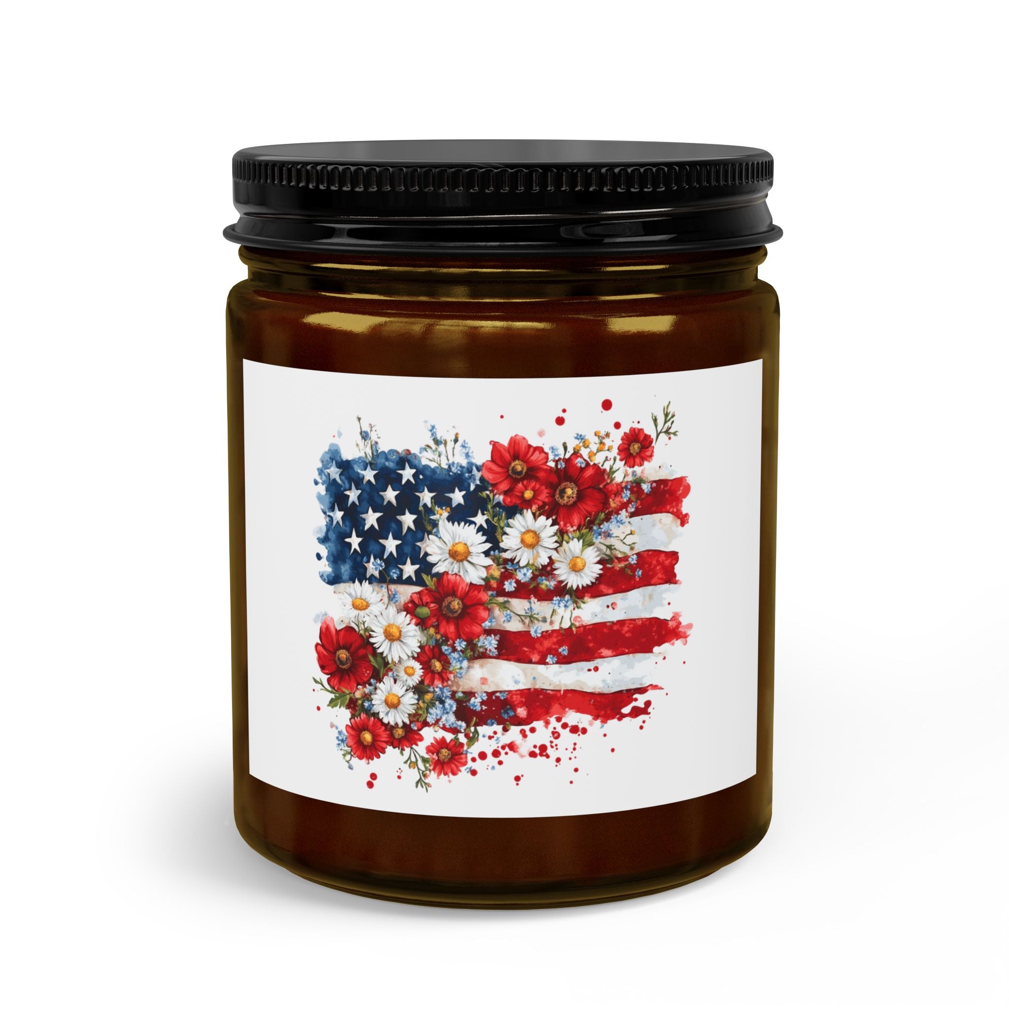 Patriotic Floral Candle Set — American Flag Jar Candle with Matches & Wick Trimmer