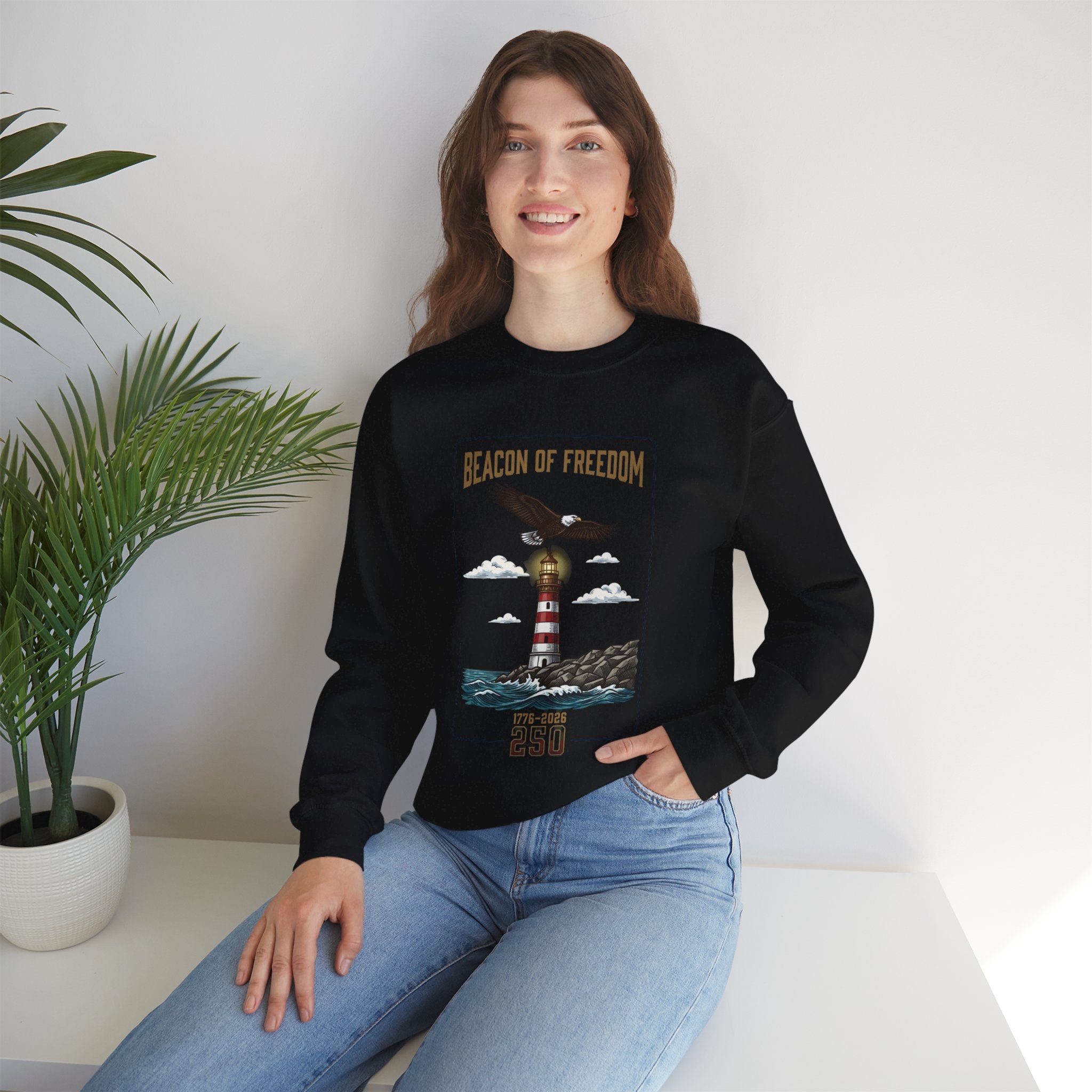 Beacon of Freedom Lighthouse Sweatshirt | 250th 4th of July Patriotic Milestone