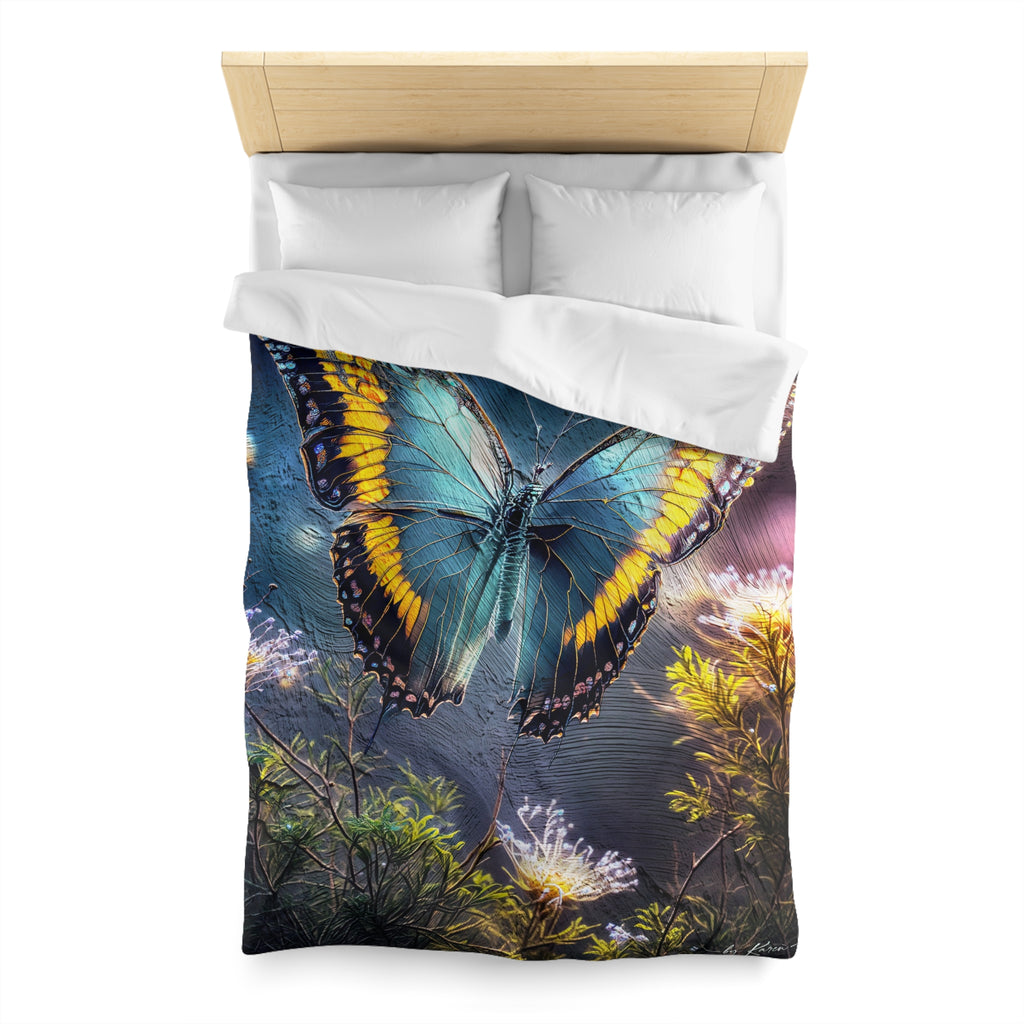 Butterfly Garden Duvet Cover - Blue & Yellow Microfiber Bedding