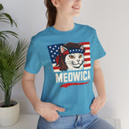 T-Shirt — "Meowica" Patriotic Cat Tee (American Flag, Funny 4th of July Shirt)